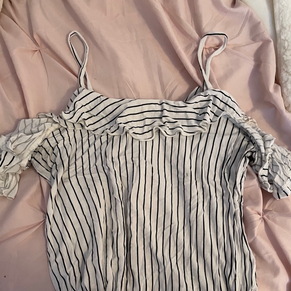 Ruffled off the shoulder striped top